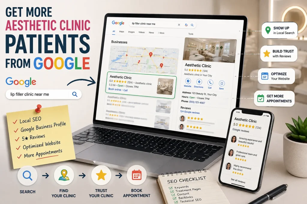Aesthetic clinic attracting more patients through Google Search, local SEO, reviews and an optimised website