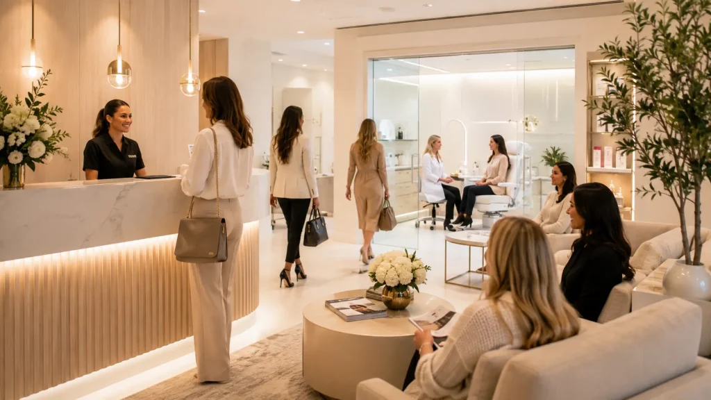 Visual for attracting more patients to an aesthetic clinic through a structured marketing system